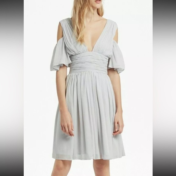 French Connection ~ Gray Chiffon Cold Shoulder Flare Party Dress, New with Tags - Picture 1 of 8
